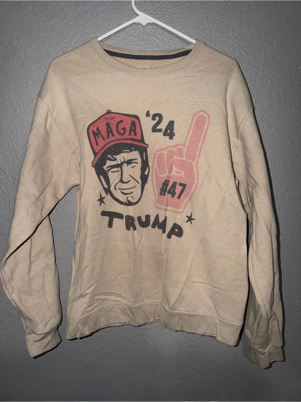 Beige Graphic Crewneck Sweater - Political Graphic